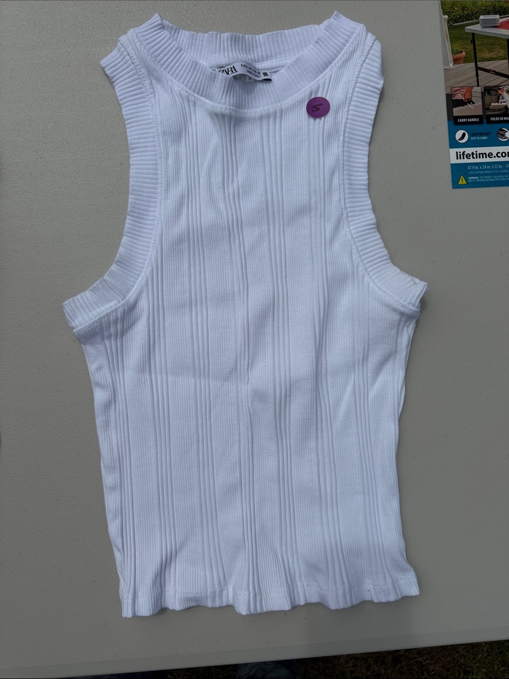 Zara White Ribbed Tank Top - Women - small
